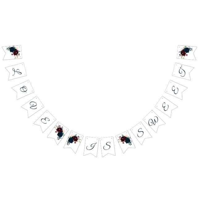 Bandeirinha Casamento Russo De Madeira Com Flores De Burgundy  (Todos)