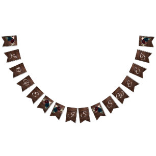 Bandeirinha Casamento Rústico de Madeira Marsala e Marinhos