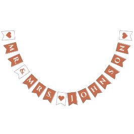 Bandeirinha Casamento Terracota Sr. & Sra. 7 Letras Nome Coraç