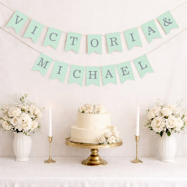 Bandeirinha Casamento Verde Simples Noiva & Noivo Nomes Cinza