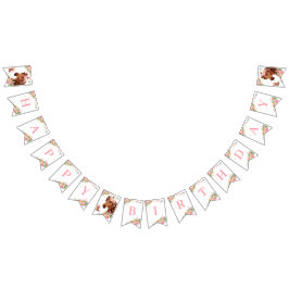 Bandeirinha Cavalo Feliz Aniversário Rapariga Rosa Saddle Pony