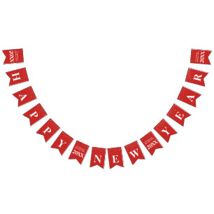 Bandeirinha Celebração branca vermelha do feliz ano novo das