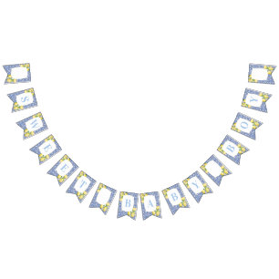 Bandeirinha Chá De Bebê Branco Azul Com Limões Italianos