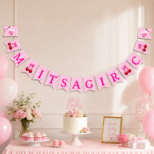 Bandeirinha Chá de Bebê Menina Rosa Personalizado com Monogram