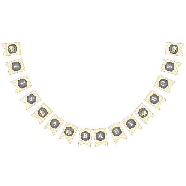 Bandeirinha Chá de fraldas amarelo do laço do elefante (Todos)