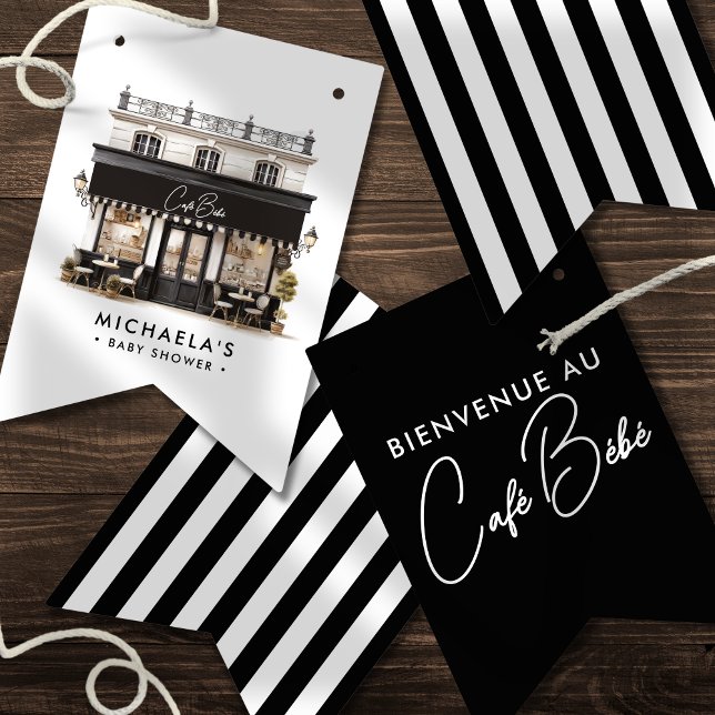 Bandeirinha Chá de fraldas Café Bébé Black & White Paris (Criador carregado)