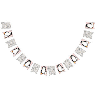 Bandeirinha Chá de fraldas Pinguim Bonito Menina Rosa