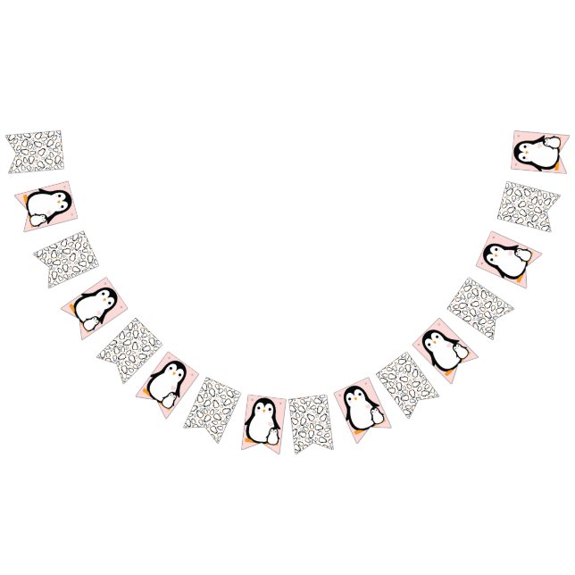 Bandeirinha Chá de fraldas Pinguim Bonito Menina Rosa (Todos)