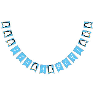 Bandeirinha Chá de fraldas Pinguim Gelado - Menino Azul