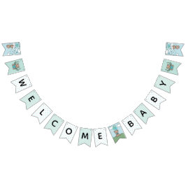 Bandeirinha Chá de fraldas Teal Blue Welcome Baby Bear Boy