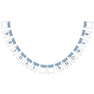 Bandeirinha Chá de Panela Floral Script Azul Naval Aquarela