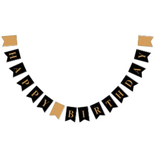 Bandeirinha Chic Feliz Aniversário Preto e Dourado