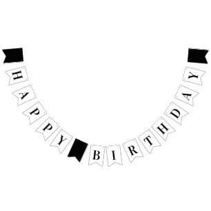 Bandeirinha Chic Preto e Branco Feliz Aniversário