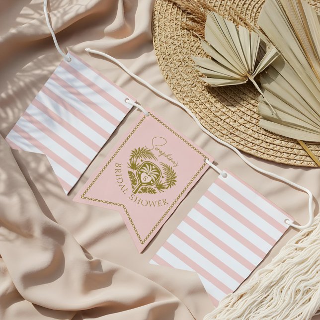 Bandeirinha Chuva Tropical Retro de Palmeira Piquenique de Noi (Retro Tropical Palm Tree Pickleball Bridal Shower Bunting Flags)