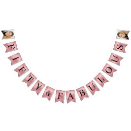 Bandeirinha Cinquenta & Fabuloso Rosa Dourado Script Aniversár