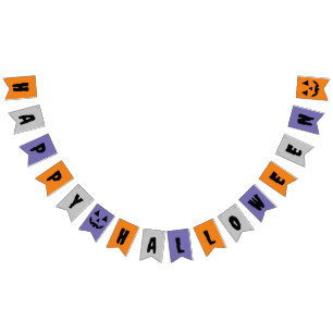 Bandeirinha Cinza Laranja Purple Feliz Dia das Bruxas