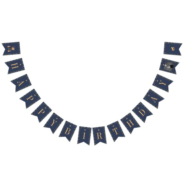 Bandeirinha Classic Navy Plaid Teddy Bear Girl Happy Birthday  (Todos)