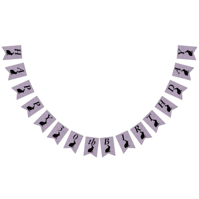 Bandeirinha Coelho Feliz Aniversário Negro Silhouday em Roxo (Todos)