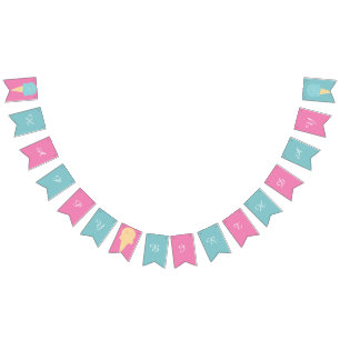 Bandeirinha Cones De Sorvete Rosa Azul Feliz Aniversário