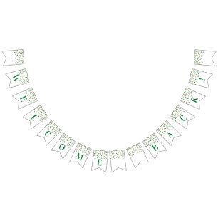 Bandeirinha Confetti Dourado Verde Banner de Volta Bem-vindo