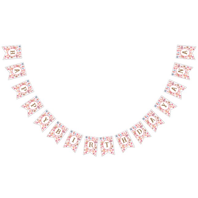 Bandeirinha Cor-de-água rosa-branca com ursinho e coração (Todos)