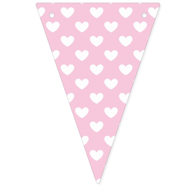 Bandeirinha Corações Clássicos Branco - Rosa Claro (Primeira Bandeira)