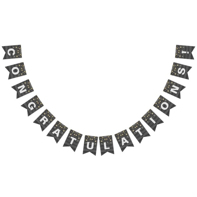 Bandeirinha cordão de luzes de festa na madeira preta (Todos)