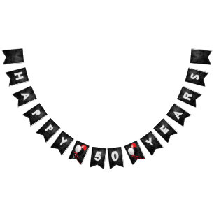 Bandeirinha couro preto e balões 50ª festa de aniversário