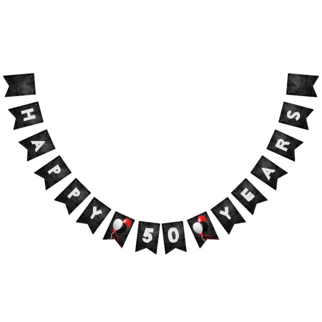 Bandeirinha couro preto e balões 50ª festa de aniversário (Todos)