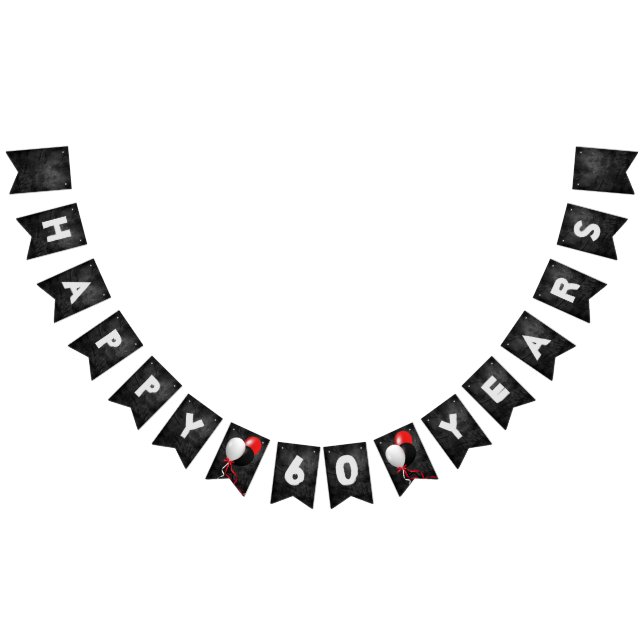 Bandeirinha couro preto e balões 60ª festa de aniversário (Todos)