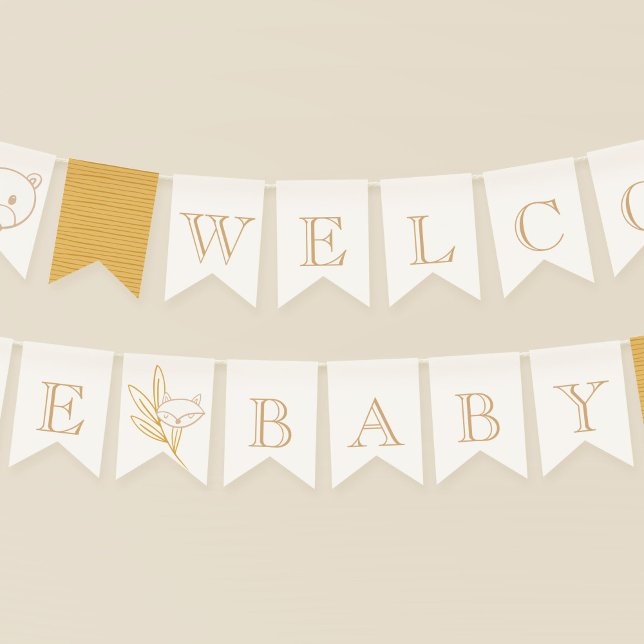 Bandeirinha Criações de Belas-Vindas de Woodland (Fairytale woodland creatures Baby Shower Welcome Baby bunting flags.)