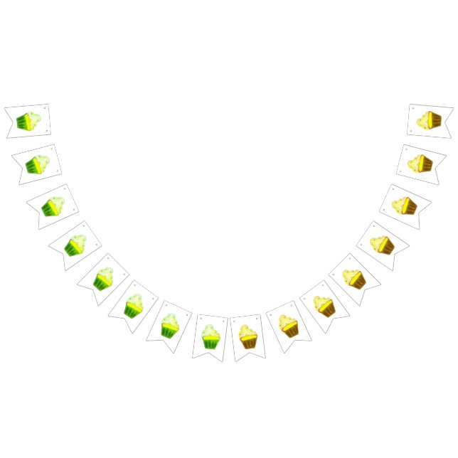 Bandeirinha cupcake amarelo caligrafia feliz aniversário moder (Todos)