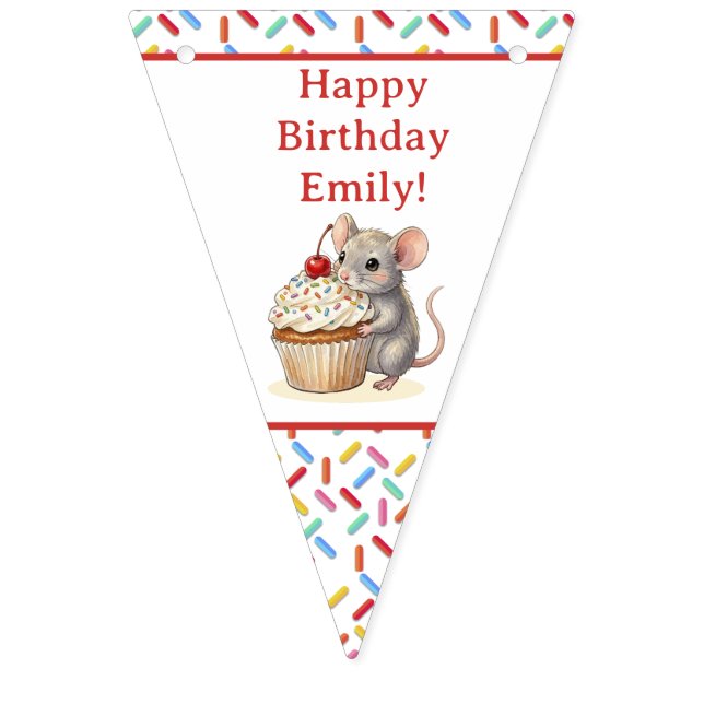 Bandeirinha Cute Mouse and Cupcake Personalized Birthday (Primeira Bandeira)