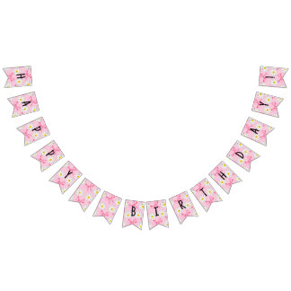 Bandeirinha Daisy Flower and Bow Birthday Bunting Banner
