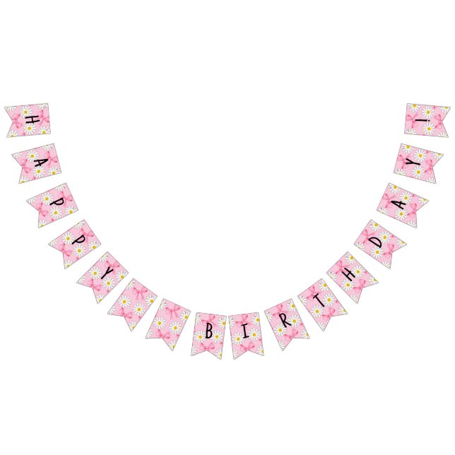 Bandeirinha Daisy Flower and Bow Birthday Bunting Banner (Todos)