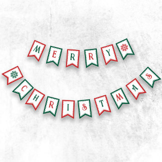Bandeirinha Decorative Vintage Font Snowflakes Merry Christmas