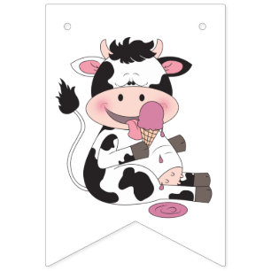 Bandeirinha Desenhos animados bonitos da vaca do bebê com seu