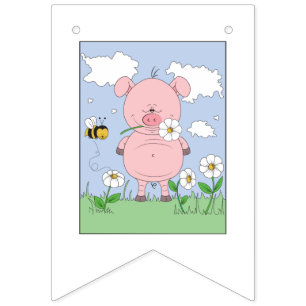 Bandeirinha Desenhos animados cor-de-rosa alegres do porco