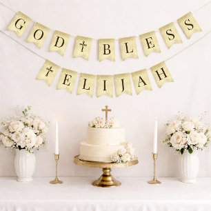 Bandeirinha Deus Abençoe 6 Letras 2 Cruzes Pergaminho Religios