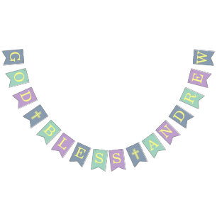 Bandeirinha Deus Abençoe 6 Letras Azul Verde Batismo Comunhão