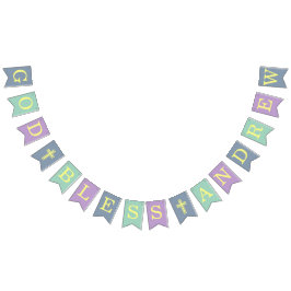 Bandeirinha Deus abençoe 6 Letras Blue Green Baptism Commune