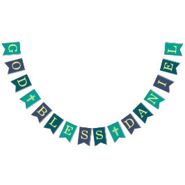 Bandeirinha Deus abençoe 6 Letras Boy Teal Baptism Comunhão