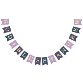 Bandeirinha Deus abençoe 6 Letras Comunhão de Batismo Marinho 