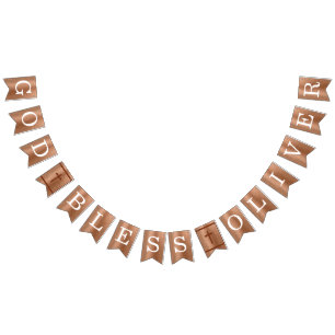 Bandeirinha Deus abençoe 6 Letras Copper Baptism Primeira Comu