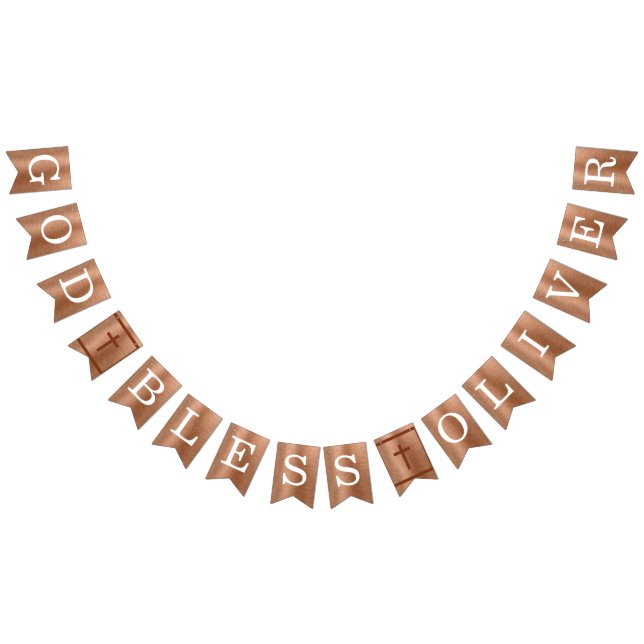 Bandeirinha Deus abençoe 6 Letras Copper Baptism Primeira Comu (Todos)