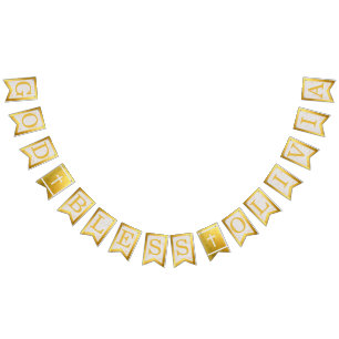 Bandeirinha Deus abençoe 6 Letras Dourada Comunhão de Batismo