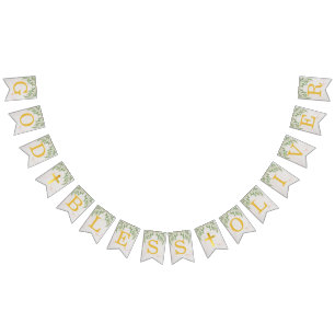 Bandeirinha Deus abençoe 6 Letras Foliage Dourado Baptism Comm