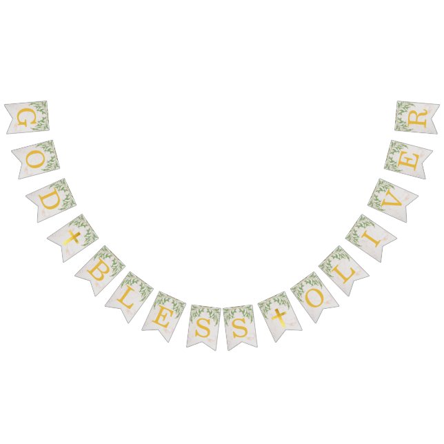 Bandeirinha Deus abençoe 6 Letras Foliage Dourado Baptism Comm (Todos)