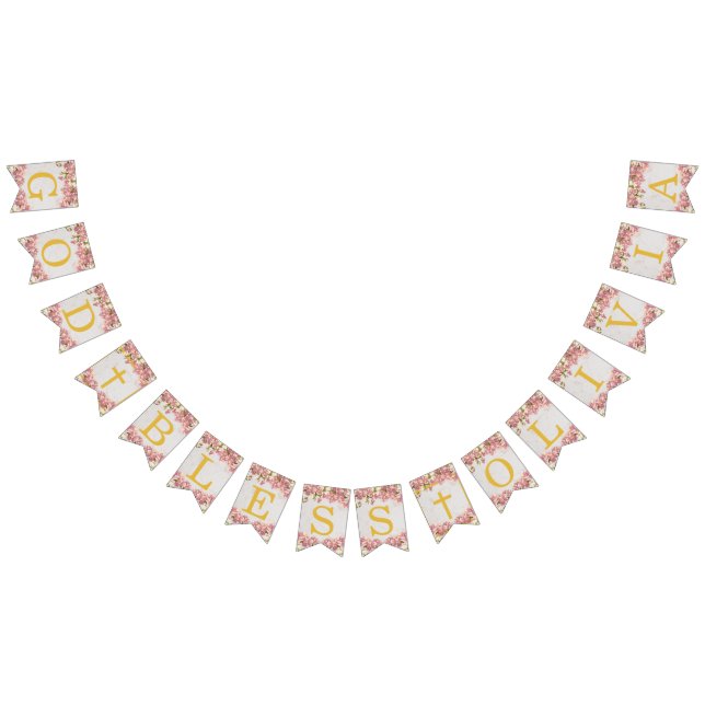 Bandeirinha Deus Abençoe 6 Letras Orquídeas Rosa Batismo Comun (Todos)