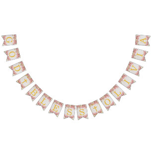 Bandeirinha Deus abençoe 6 Letras Orquídeas Rosa Comunhão d